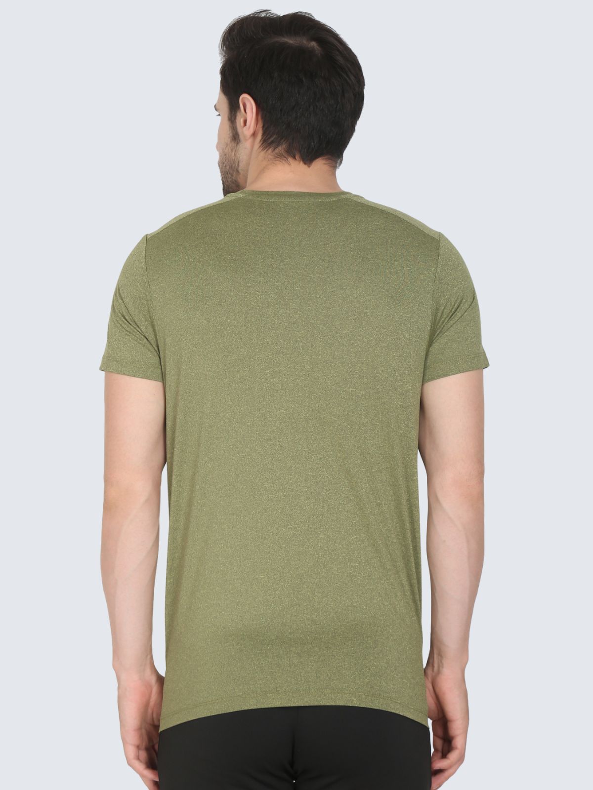 Back view of olive athletic Cool N Comfort T-shirt on a white background